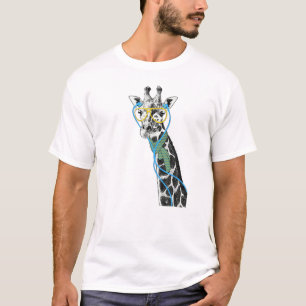 Koel grappige trendy giraffe met bril, oortelefoon t-shirt
