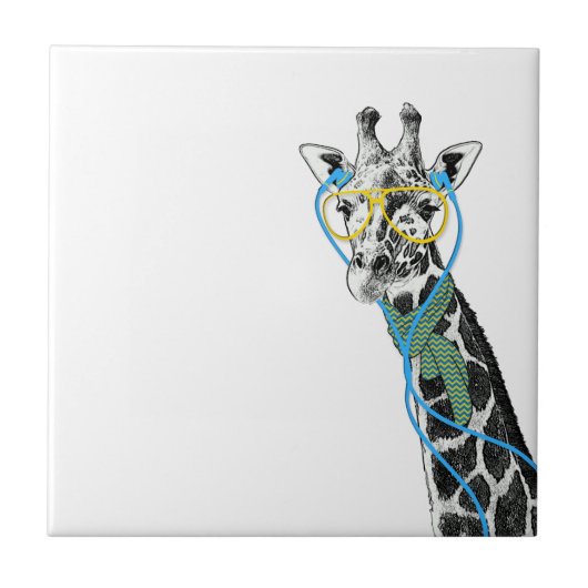 Koel grappige trendy giraffe met bril, oortelefoon tegeltje (Voorkant)