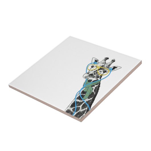 Koel grappige trendy giraffe met bril, oortelefoon tegeltje (Zijkant)