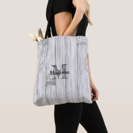 Koel grijs bamboe houten print Monogram Tote Bag