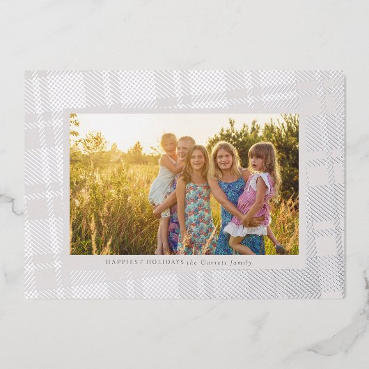 Koel grijs en zilver eenvoudig geruit frame folie feestdagenkaart (Voorkant)