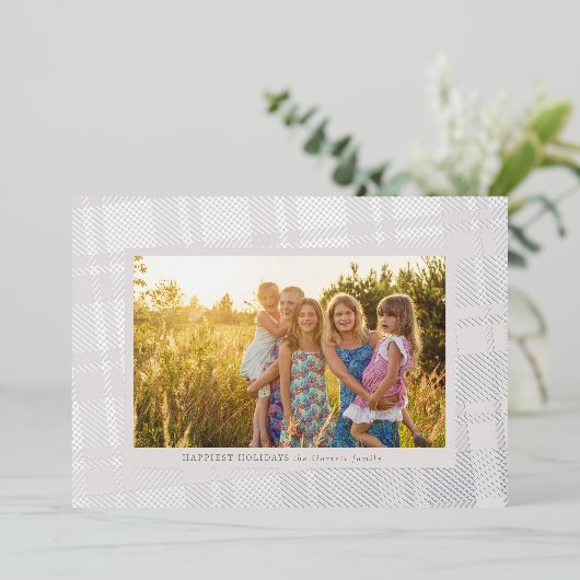 Koel grijs en zilver eenvoudig geruit frame folie feestdagenkaart (Staand Voorkant)