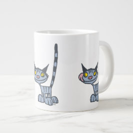 Koel grijze cartoon kat grote koffiekop