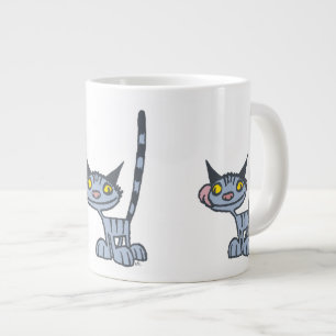 Koel grijze cartoon kat grote koffiekop