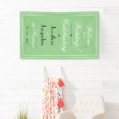 Koel groen chic wit-zwarte script bruiloft welkom spandoek (Insitu)