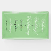 Koel groen chic wit-zwarte script bruiloft welkom spandoek (Horizontaal)