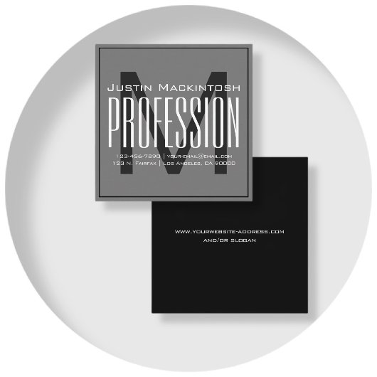 Koel groot modern Initiaal | Zwart-wit Vierkante Visitekaartje