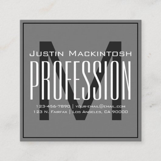 Koel groot modern Initiaal | Zwart-wit Vierkante Visitekaartje (Voorkant)