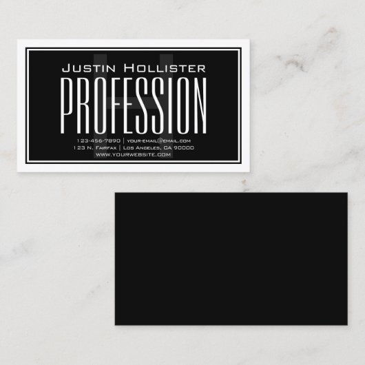 Koel groot modern Initiaal | Zwart-wit Visitekaartje (Voorkant / Achterkant)