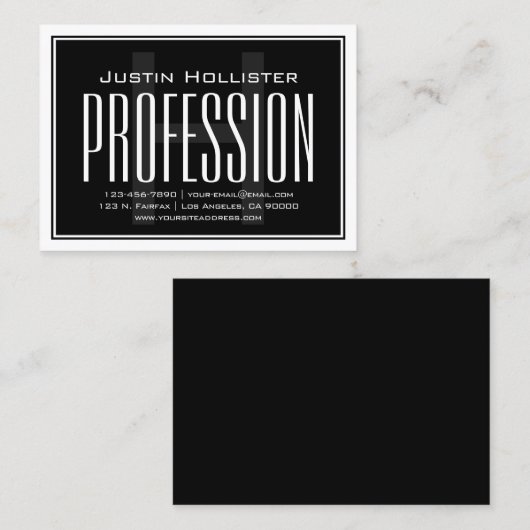 Koel groot modern Initiaal | Zwart-wit Visitekaartje (Voorkant / Achterkant)