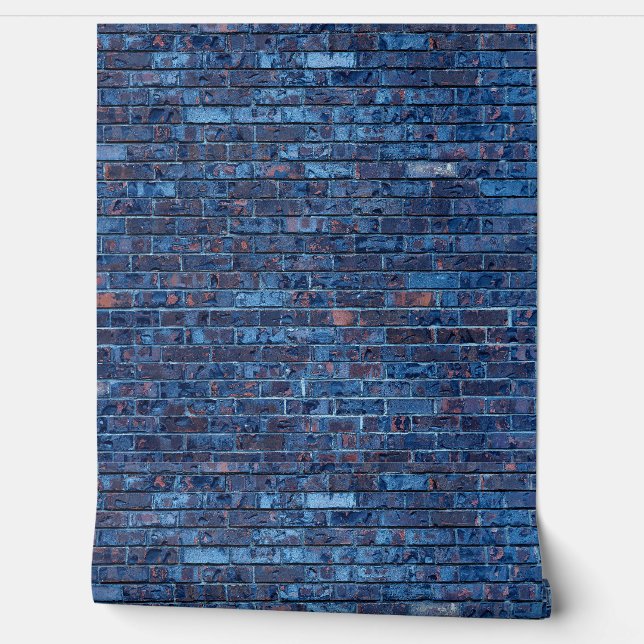Koel Grunge Blauwe Baksteenprint Behang (Afrollen)