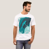 Koel haaien schildpad abstracte kunst t-shirt (Voorkant volledig)