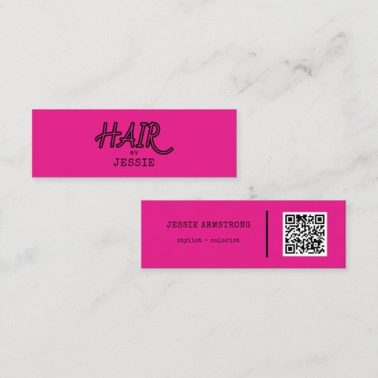 Koel Haarstylist QR Code Roze mini Visitekaartje (Voorkant / Achterkant)
