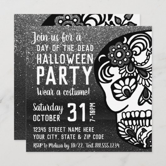 Koel halloween dag van de dode glitter Sugar Skull Kaart (Voorkant / Achterkant)