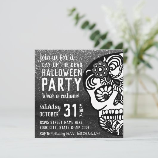 Koel halloween dag van de dode glitter Sugar Skull Kaart (Staand voorkant)