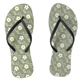 Koel hart en witte bloemen op groene achtergrond teenslippers (Voetbed)