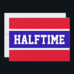 Koel helder blauw rood sport HALFTIME strepen teks<br><div class="desc">Dit leuke sportieve ontwerp bevat klassieke sterke vette grote letters in een uitgelichte brede levendige blauwe streep met witte dunne strepen op een helder rode achtergrond met "HALFTIME" duidelijk gespeld vooraan en in het midden.  De kleuren en tekst in dit ontwerp kunnen worden gepersonaliseerd.</div>