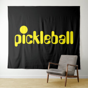 Koel helder geel Pickleball-tekst op vet zwart Wandkleed