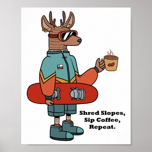 Koel hert met een snowboard poster (Voorkant)