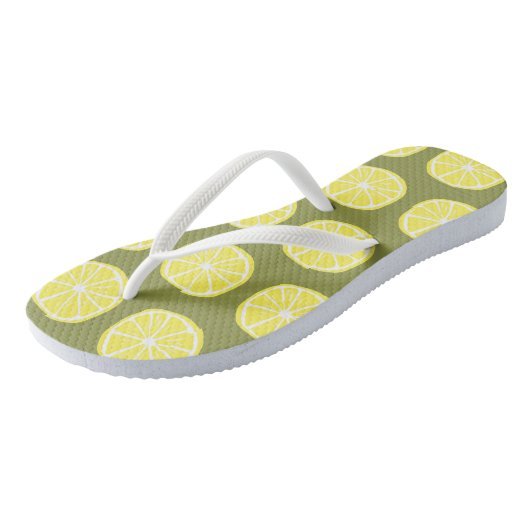 Koel het heldergele leemon slice-patroon op groen teenslippers (Schuin)