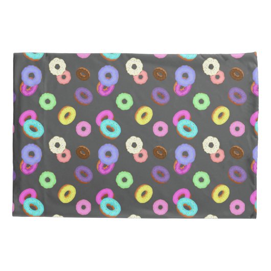 Koel het kleurrijke donuterpatroon zwart kussensloop (Achterkant)