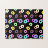 Koel het kleurrijke donuterpatroon zwart legpuzzel (Horizontaal)