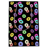 Koel het kleurrijke donuterpatroon zwart medium cadeauzakje (Voorkant)