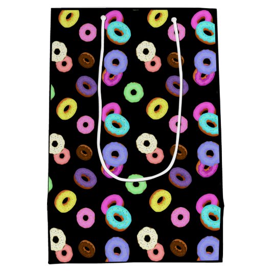 Koel het kleurrijke donuterpatroon zwart medium cadeauzakje (Achterkant)