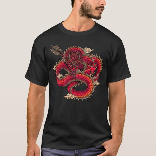 Koel Hevig Rode Draken Kunst T-shirt (Voorkant)