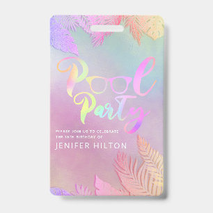 Koel holografisch tropisch bladeren script poolpar badge