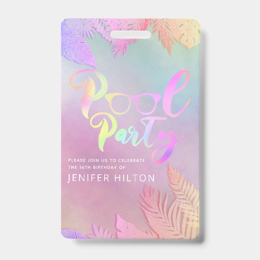 Koel holografisch tropisch bladeren script poolpar badge (Voorzijde)