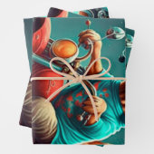 Koel hond die een cadeaastas voor motorfietsen bes inpakpapier vel (In situ)