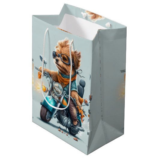 Koel hond die een cadeaastas voor motorfietsen bes medium cadeauzakje (Voorkant Gekanteld)