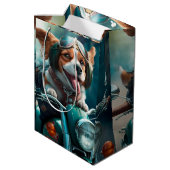 Koel hond die een cadeaastas voor motorfietsen bes medium cadeauzakje (Achterkant Gekanteld)