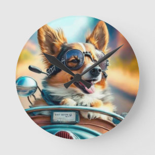 Koel hondenbiker, schattige rijhond acryl wandklok