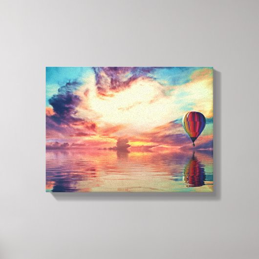 Koel Hot Air Ballon Sunrise Blauwgroen Peach Gold Canvas Afdruk (Voorkant)