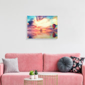 Koel Hot Air Ballon Sunrise Blauwgroen Peach Gold Canvas Afdruk (Insitu (Woonkamer))