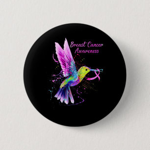 Koel Hummingbird Holding roze lintborstkanker Ronde Button 5,7 Cm
