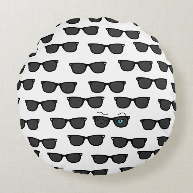 Koel-iconische winkS Black Sunbril Pattern Rond Kussen (Voorkant)