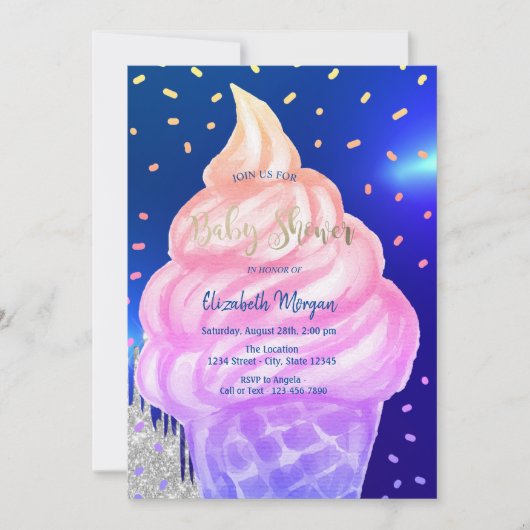 Koel Ijsje Koningsblauwe Baby Shower Kaart (Voorkant)