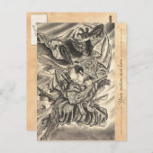 Koel  japans demon samurai vecht tattoo briefkaart (Voorkant / Achterkant)