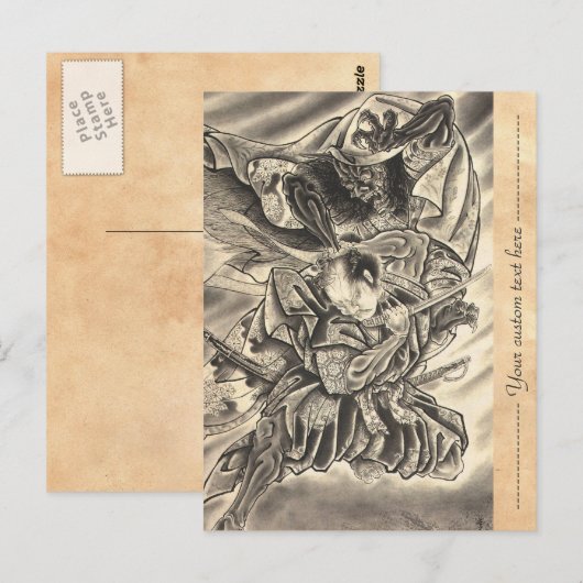 Koel  japans demon samurai vecht tattoo briefkaart (Voorkant / Achterkant)