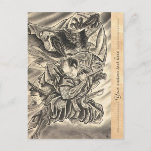Koel  japans demon samurai vecht tattoo briefkaart