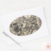 Koel  japans demon samurai vecht tattoo ovale sticker (Envelop)