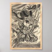 Koel  japans demon samurai vecht tattoo poster (Voorkant)