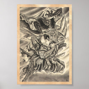 Koel  japans demon samurai vecht tattoo poster