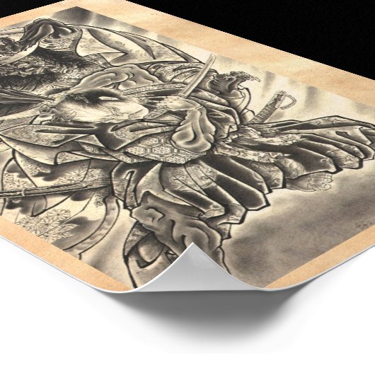 Koel  japans demon samurai vecht tattoo poster (Hoek)