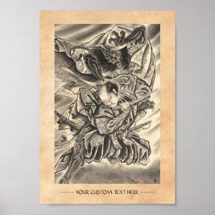 Koel  japans demon samurai vecht tattoo poster