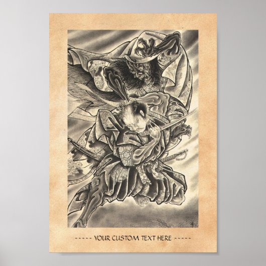 Koel  japans demon samurai vecht tattoo poster (Voorkant)