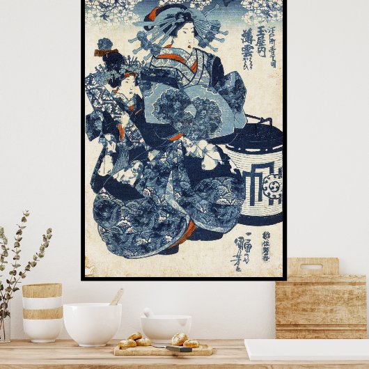 Koel-japans oude ukiyo-e-geisha-scroll poster (Keuken)